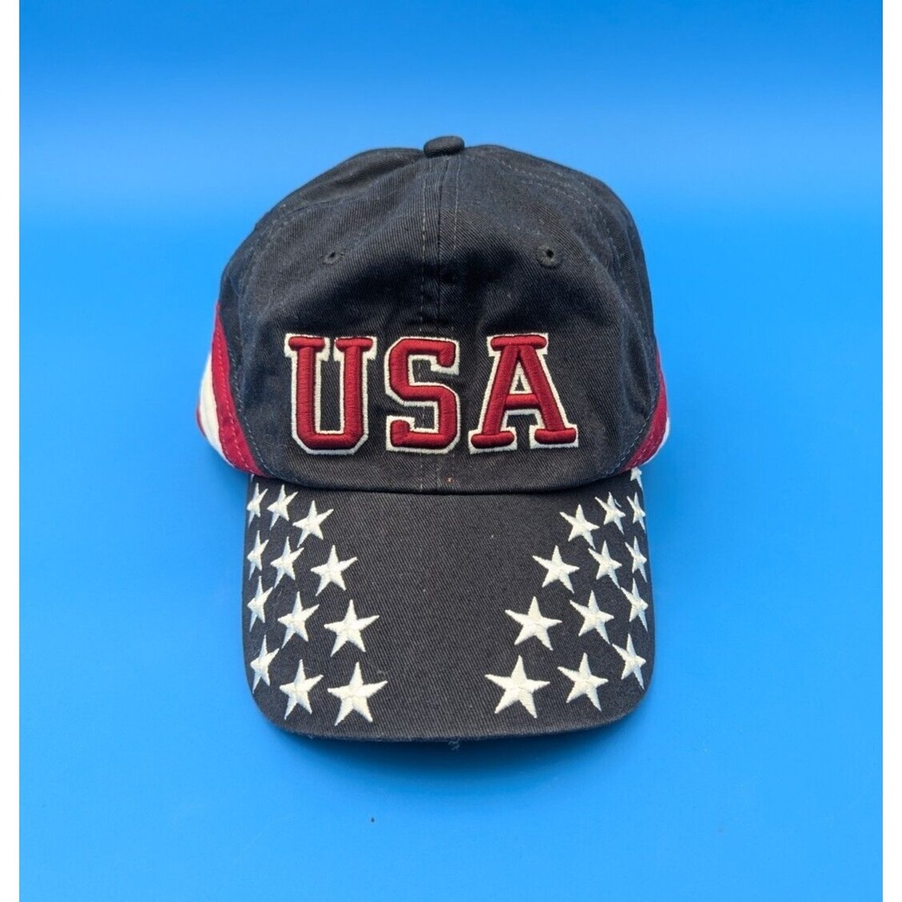 USA Patriotic Embroidered Hat Stars & Stripes Adjustable 100% Cotton Cap